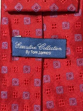 Tom James Executive Collection Red Silk Geometric Foulard Necktie